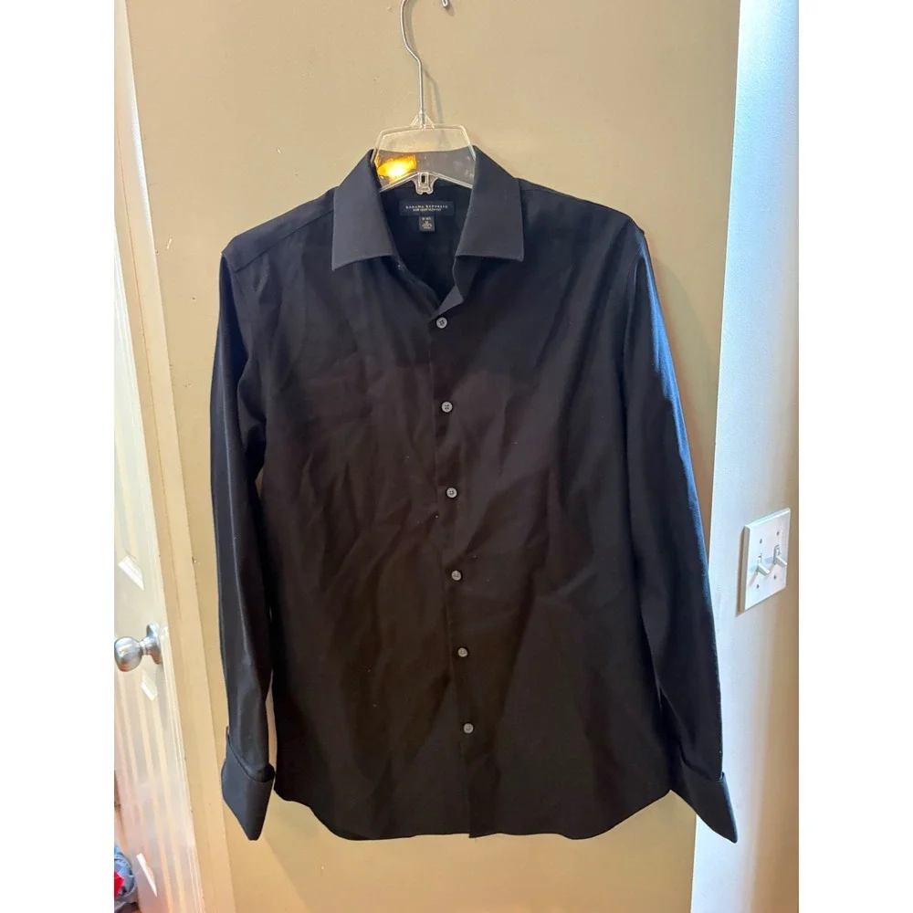 Banana Republic Mens Non Iron Slim Fit Dress Shirt Black 15-15.5 M Cotton RN5402